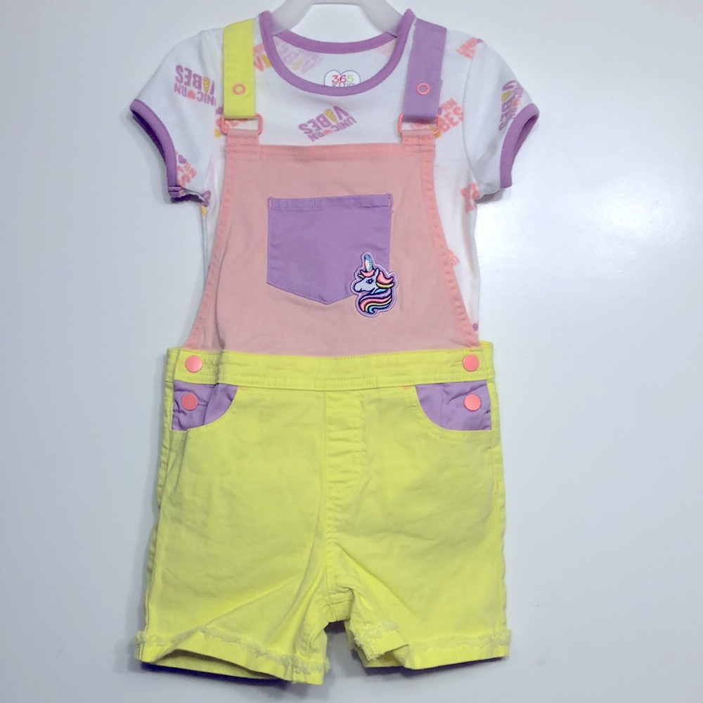 Girls unicorn overalls set. Size 6.